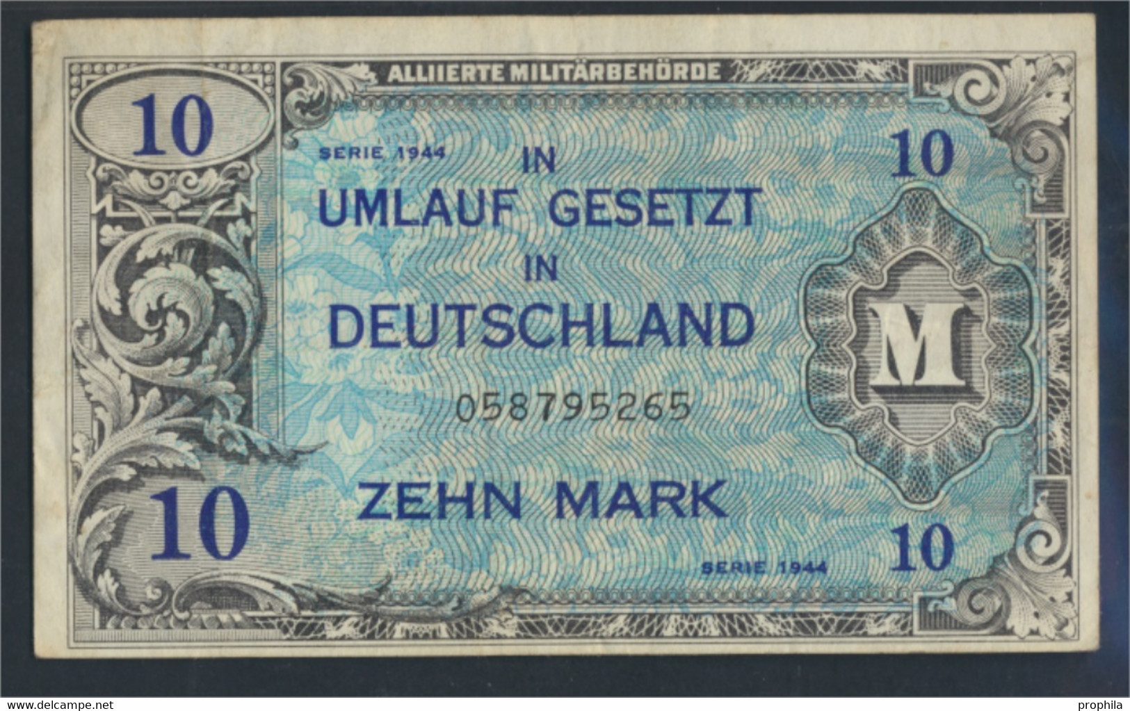 Alliierte Bes.-Gem.Ausg. Rosenbg: 203a, US-Druck Mit F Kontrollnummer 9stellig Gebraucht (III) 1944 10 Mark (9810782 - 10 Mark