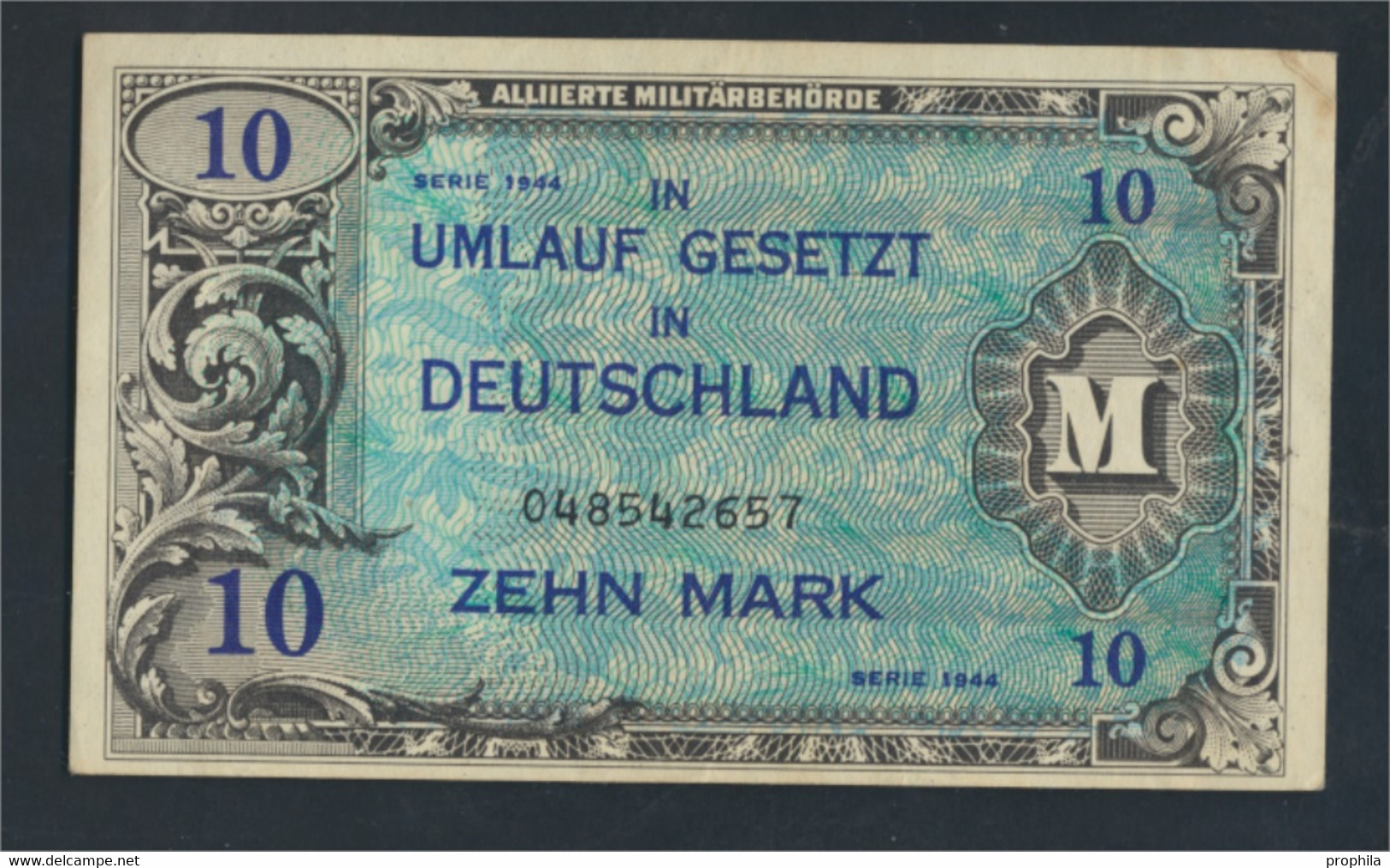 Alliierte Bes.-Gem.Ausg. Rosenbg: 203a, US-Druck Mit F Kontrollnummer 9stellig Gebraucht (III) 1944 10 Mark (9810783 - 10 Mark