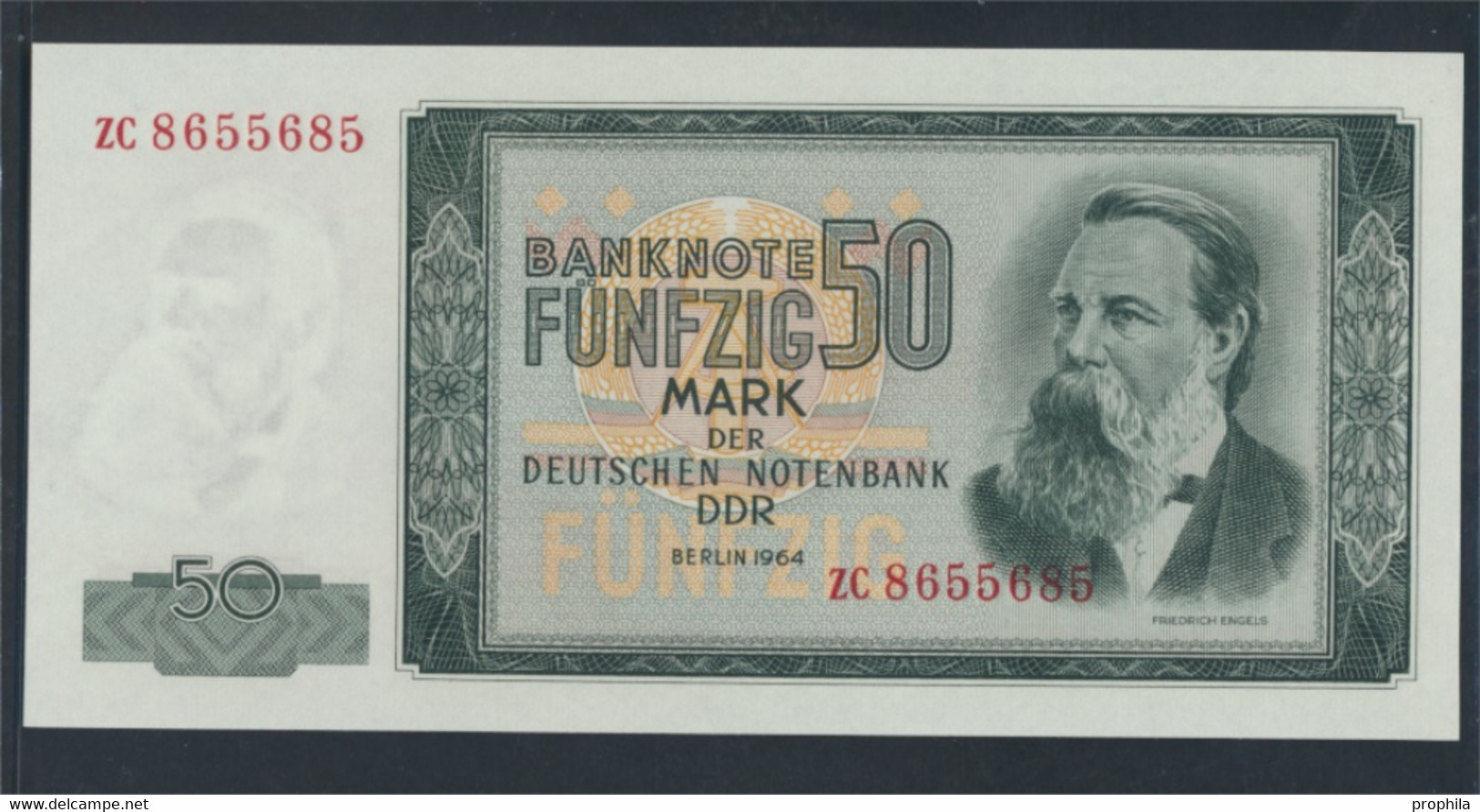 DDR Rosengb: 357b, Kontrollnummer 7stellig, Ersatznote Bankfrisch 1964 50 Mark (9810840 - 50 Mark