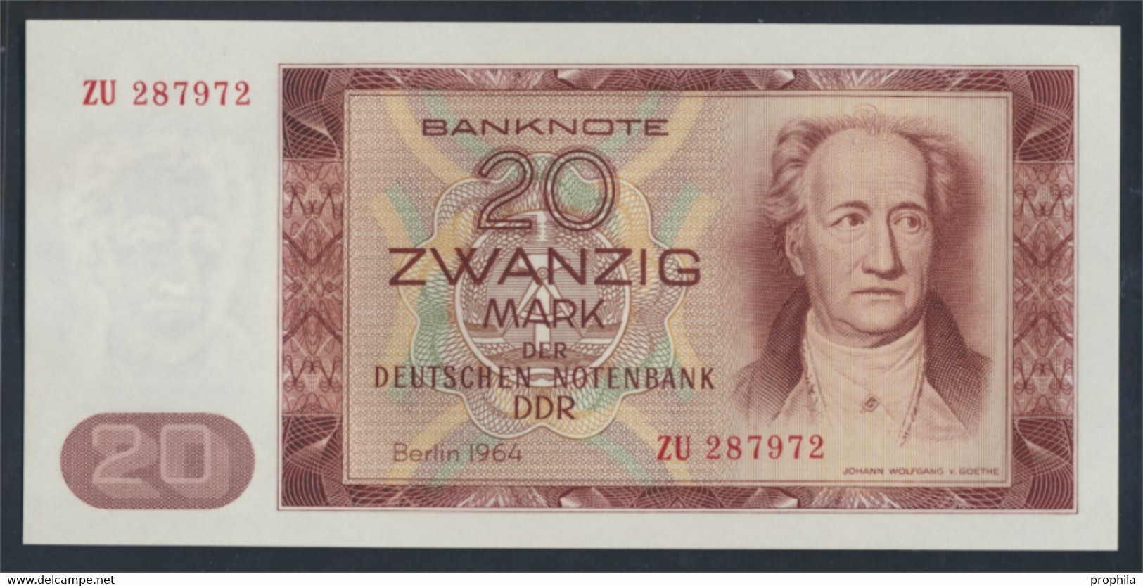 DDR Rosenbg: 356b, Kontrollnummer 6stellig, Ersatznote Bankfrisch 1964 20 Mark (9810843 - 20 Mark