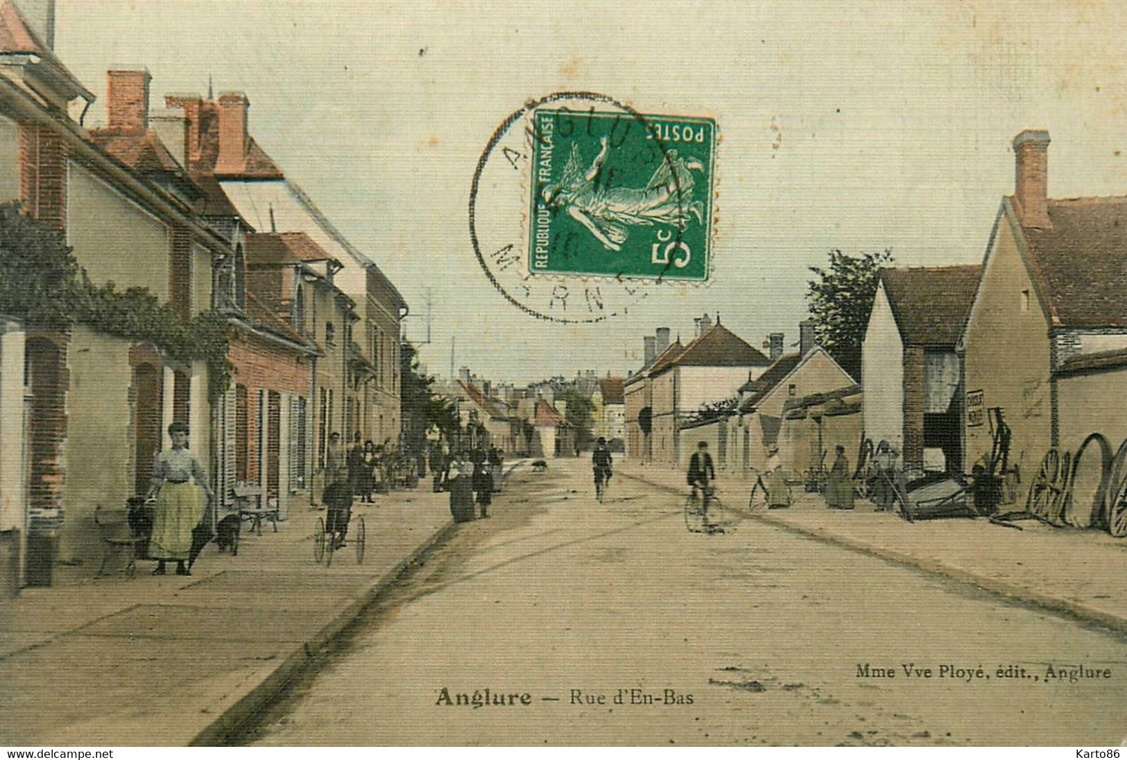 Anglure * Rue D'en Bas * Villageois * Charron * Cpa Toilée Colorisée - Anglure