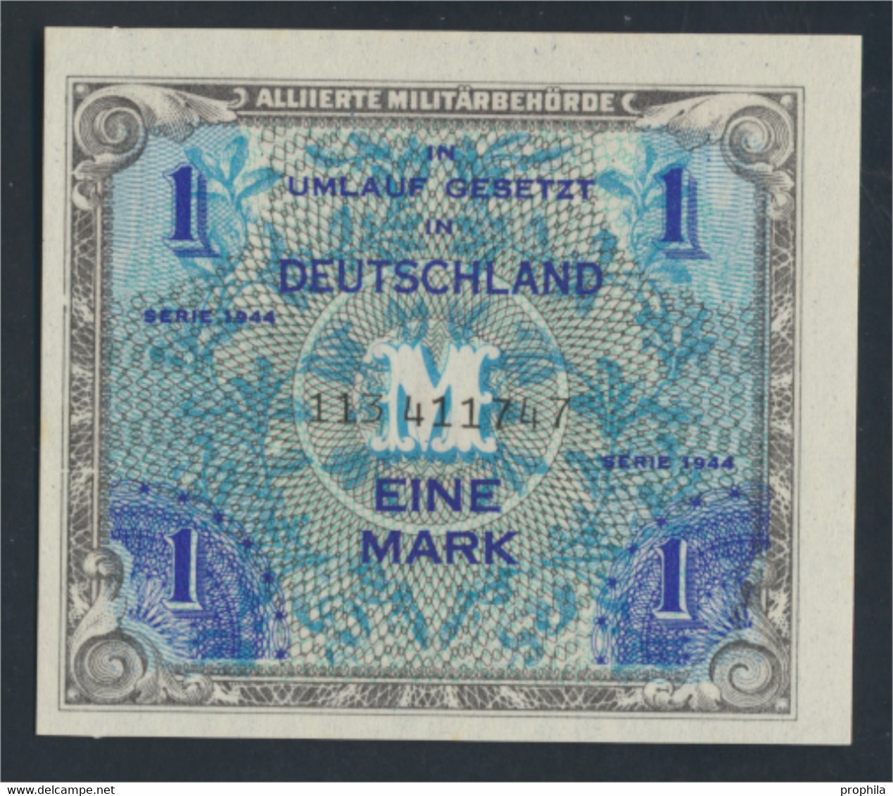 Alliierte Bes.-Gem.Ausg. Rosenbg: 201c, UdSSR-Druck Ohne F 9-stellige Kontrollnummer Bankfrisch 1944 1 Mark (9810786 - 1 Mark