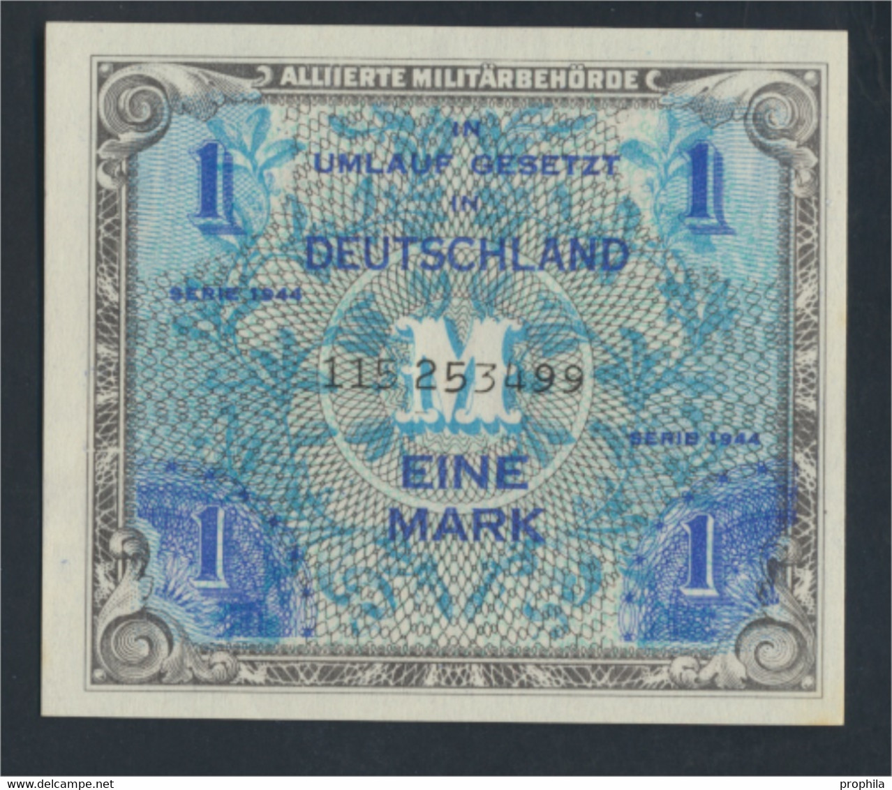 Alliierte Bes.-Gem.Ausg. Rosenbg: 201c, UdSSR-Druck Ohne F 9-stellige Kontrollnummer Bankfrisch 1944 1 Mark (9810787 - 1 Mark