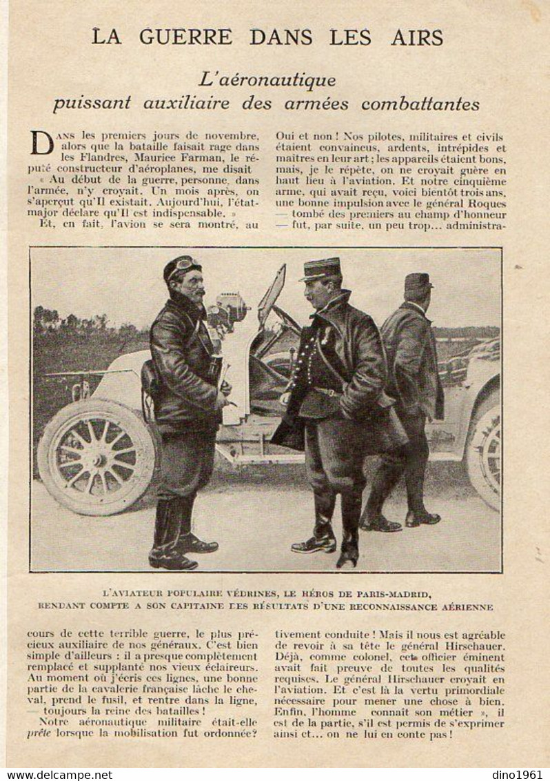 VP20.107 - Guerre 14 / 18 - Extrait De La Revue ¨ La Science Et La Vie ¨ La Guerre Dans Les Airs ¨ L'Aéronautique ¨ - Documenten