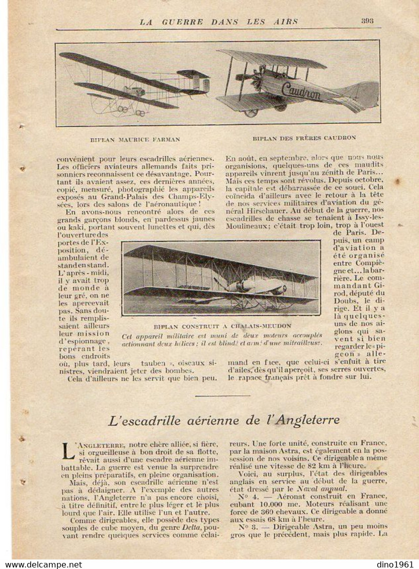 VP20.107 - Guerre 14 / 18 - Extrait De La Revue ¨ La Science Et La Vie ¨ La Guerre Dans Les Airs ¨ L'Aéronautique ¨ - Documenti