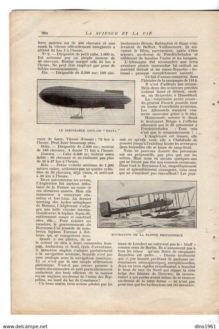 VP20.107 - Guerre 14 / 18 - Extrait de la Revue ¨ La Science et la vie ¨ La Guerre dans les Airs ¨ L'Aéronautique ¨