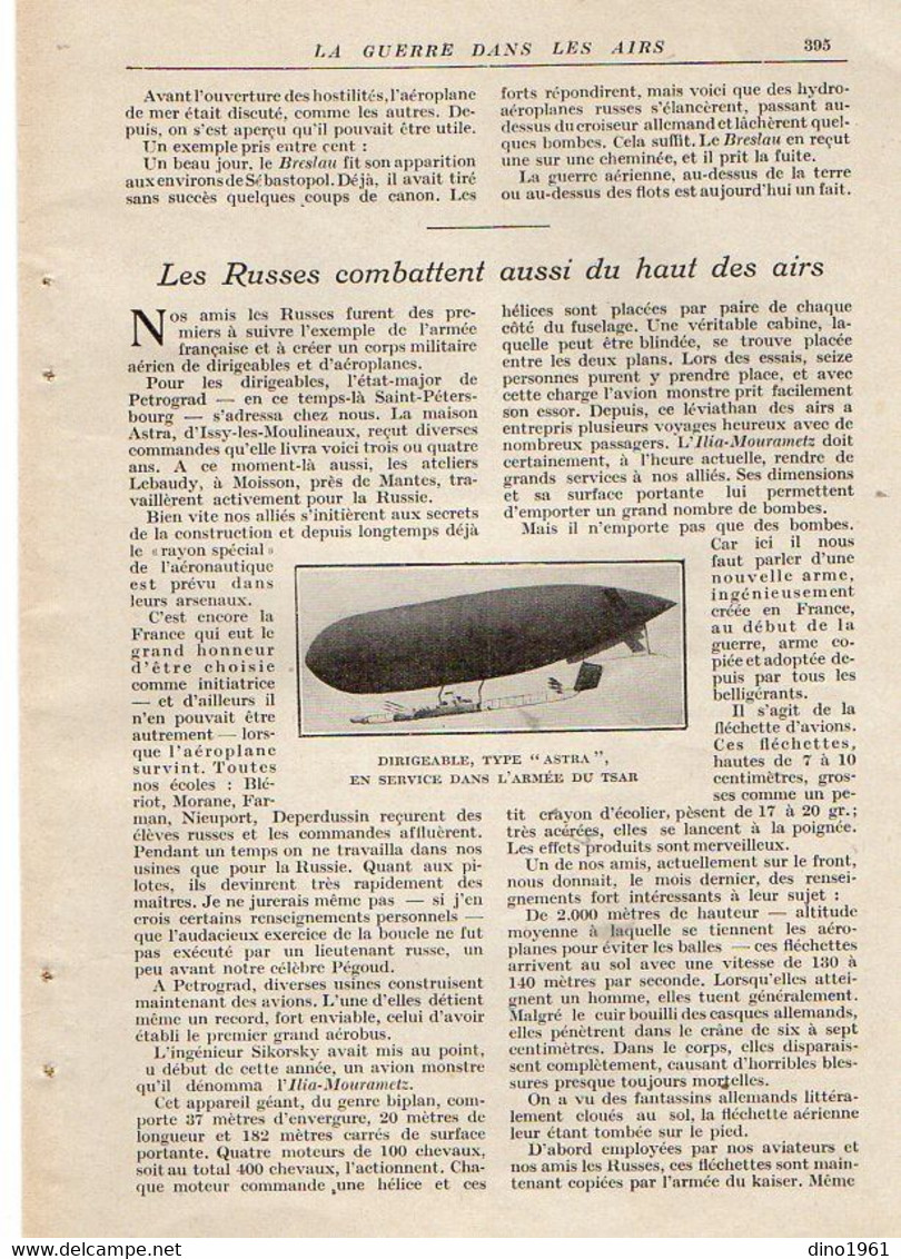 VP20.107 - Guerre 14 / 18 - Extrait de la Revue ¨ La Science et la vie ¨ La Guerre dans les Airs ¨ L'Aéronautique ¨