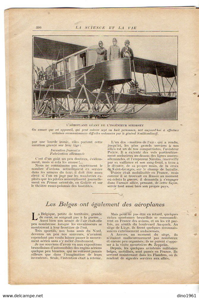 VP20.107 - Guerre 14 / 18 - Extrait de la Revue ¨ La Science et la vie ¨ La Guerre dans les Airs ¨ L'Aéronautique ¨