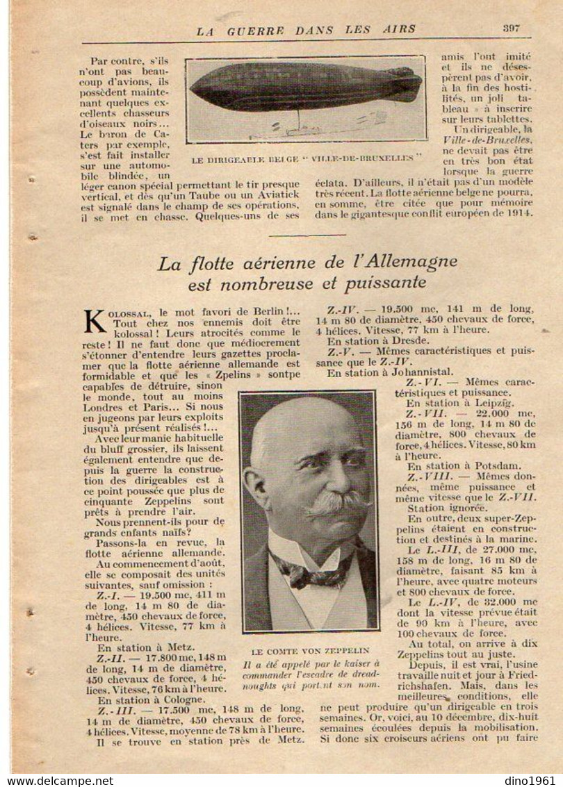 VP20.107 - Guerre 14 / 18 - Extrait de la Revue ¨ La Science et la vie ¨ La Guerre dans les Airs ¨ L'Aéronautique ¨