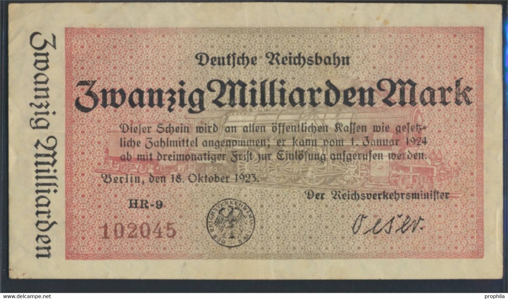 Berlin Pick-Nr: S1022 Inflationsgeld Der Deutschen Reichsbahn Berlin Gebraucht (III) 1923 20 Milliarden Mark (9810808 - 20 Mrd. Mark