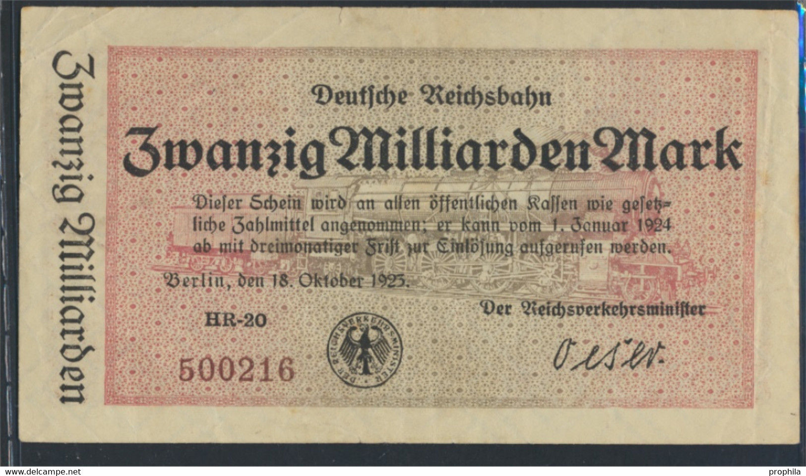 Berlin Pick-Nr: S1022 Inflationsgeld Der Deutschen Reichsbahn Berlin Gebraucht (III) 1923 20 Milliarden Mark (9810809 - 20 Miljard Mark