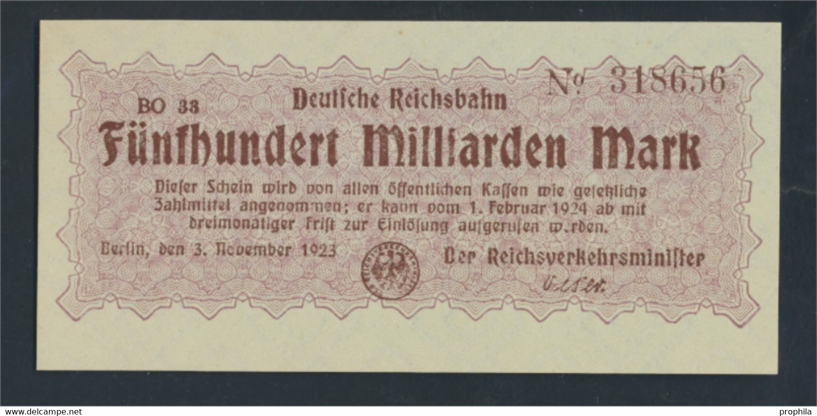 Berlin Pick-Nr: S1026 Inflationsgeld Der Deutschen Reichsbahn Berlin Bankfrisch 1923 500 Milliarden Mark (9810818 - 500 Mrd. Mark