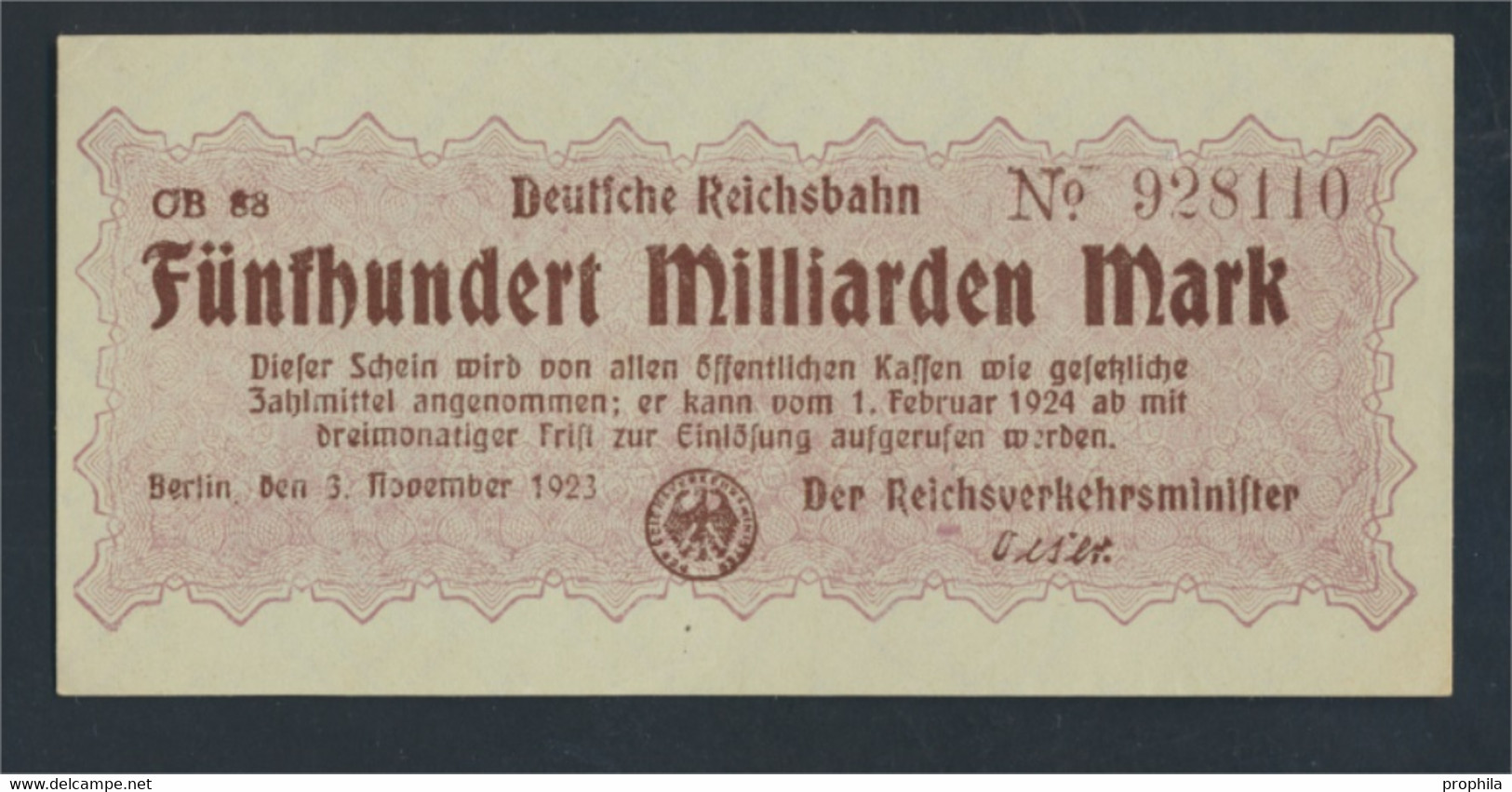 Berlin Pick-Nr: S1026 Inflationsgeld Der Deutschen Reichsbahn Berlin Bankfrisch 1923 500 Milliarden Mark (9810819 - 500 Milliarden Mark