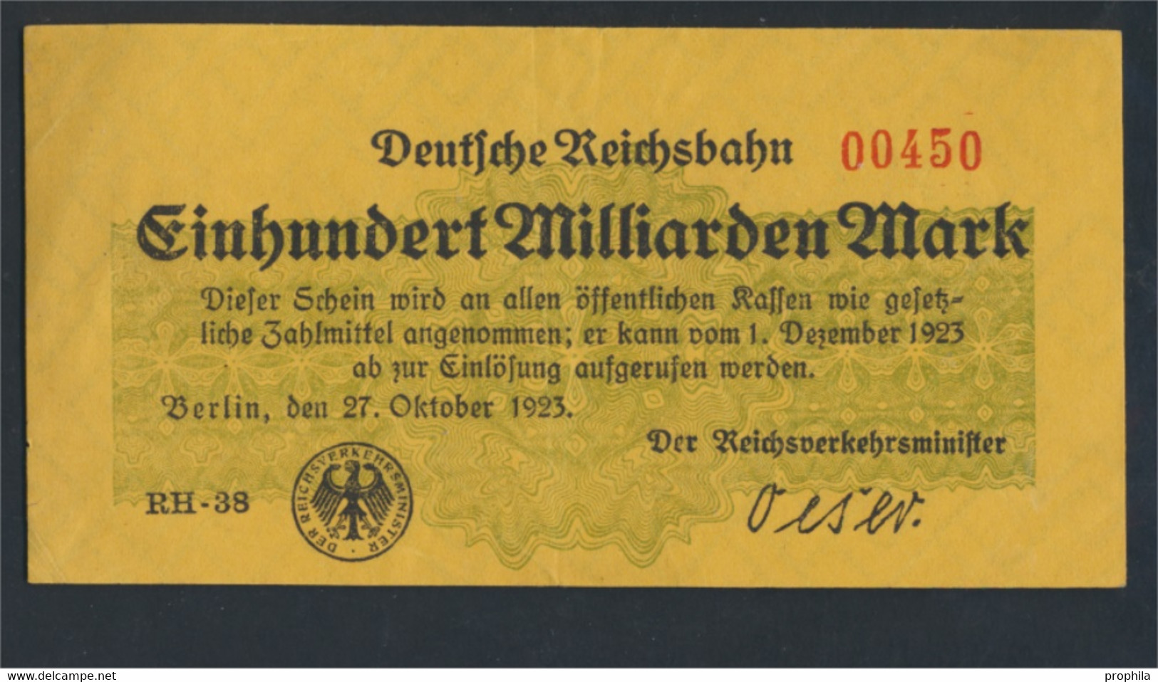 Berlin Pick-Nr: S1024 Inflationsgeld Der Deutschen Reichsbahn Berlin Gebraucht (III) 1923 100 Milliarden Mark (9810801 - 100 Mrd. Mark