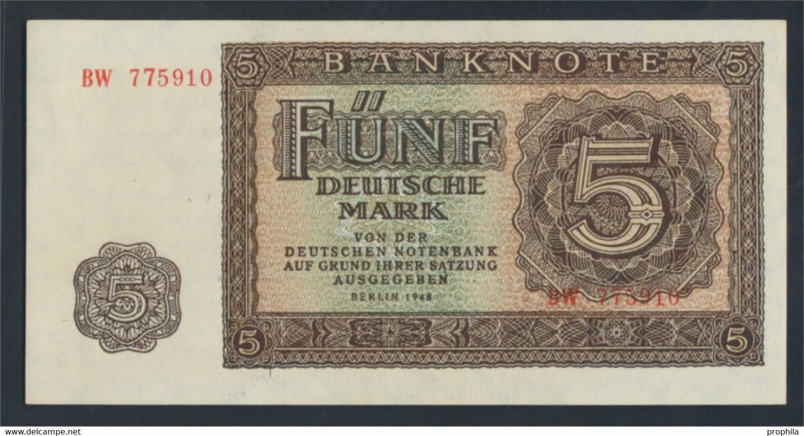 DDR Rosenbg: 342b, KN 6stellig, Davor Zwei Buchstaben Bankfrisch 1948 5 Deutsche Mark (9810831 - 5 Deutsche Mark