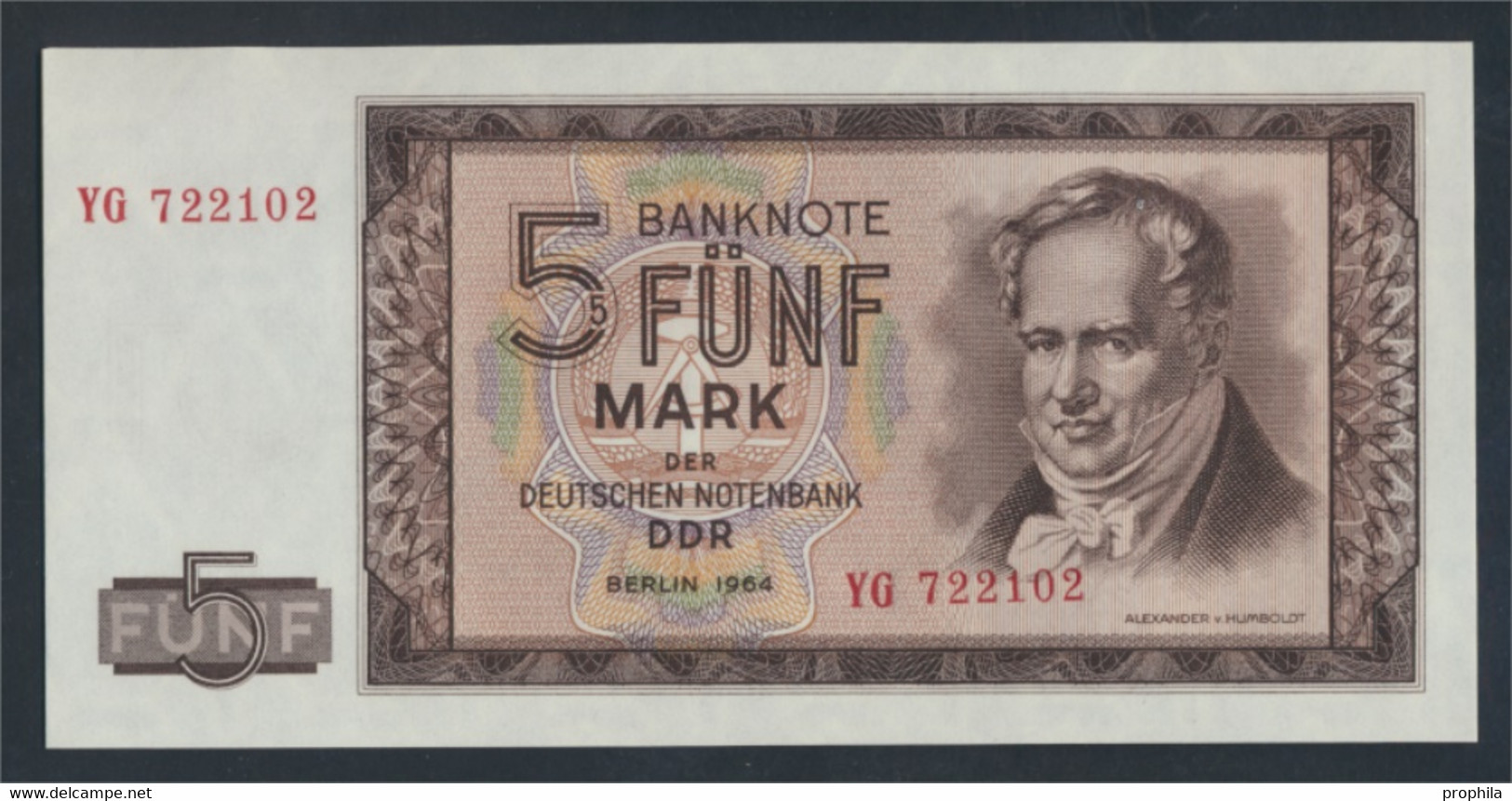 DDR Rosenbg: 354b, KN 6stellig, Austauschnote Bankfrisch 1964 5 Deutsche Mark (9810846 - 5 Deutsche Mark