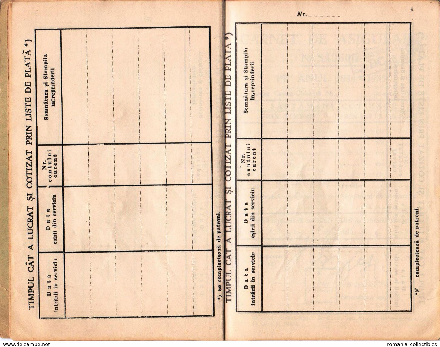 Romania, 1934, Social Insurance Member Card - Revenue Fiscal Stamps / Cinderellas - Fiscales