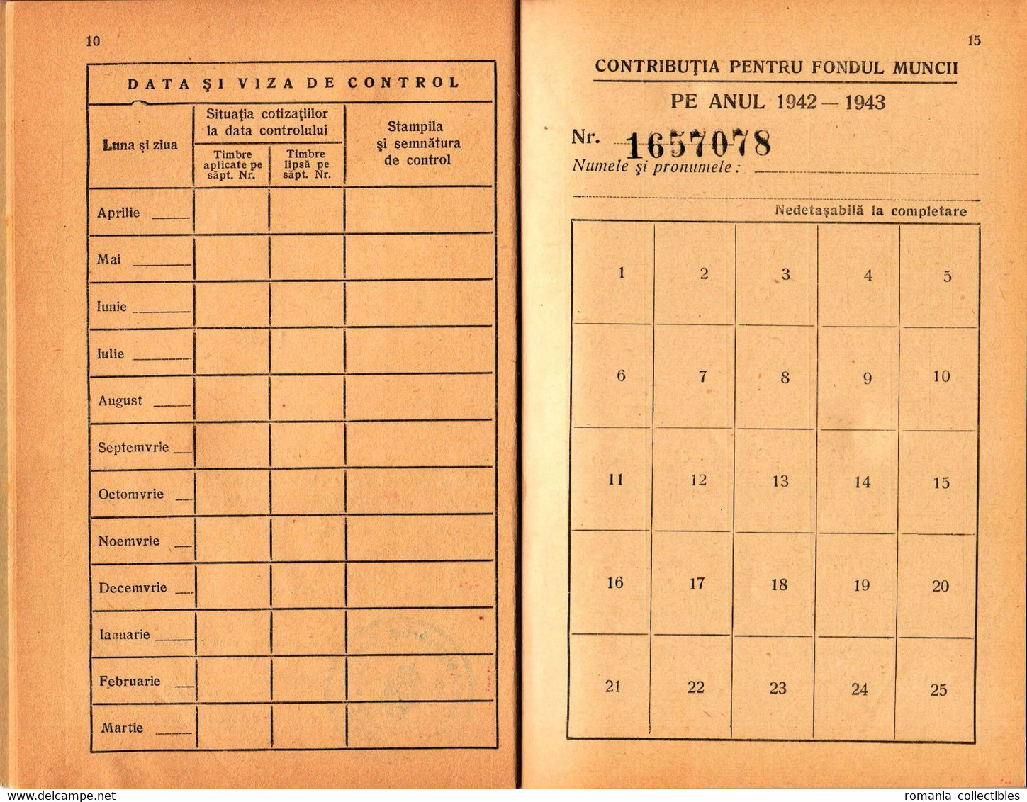 Romania, 1942, Social Insurance Member Card - Revenue Fiscal Stamps / Cinderellas