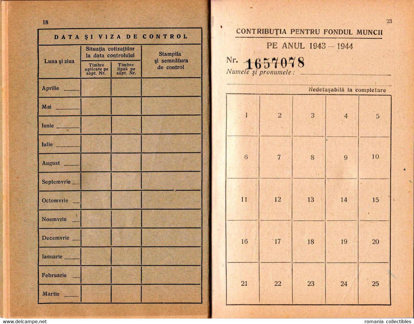 Romania, 1942, Social Insurance Member Card - Revenue Fiscal Stamps / Cinderellas