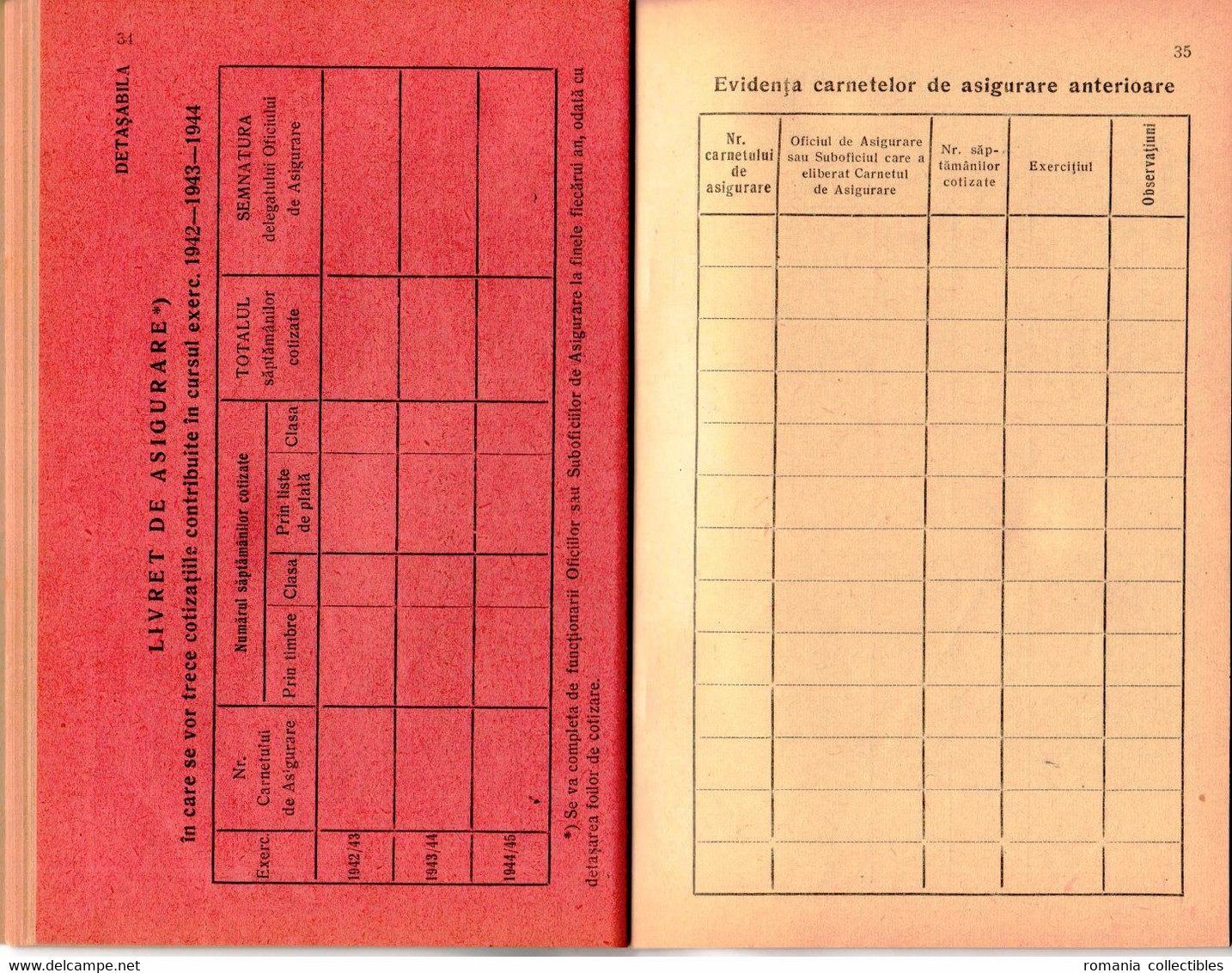 Romania, 1942, Social Insurance Member Card - Revenue Fiscal Stamps / Cinderellas