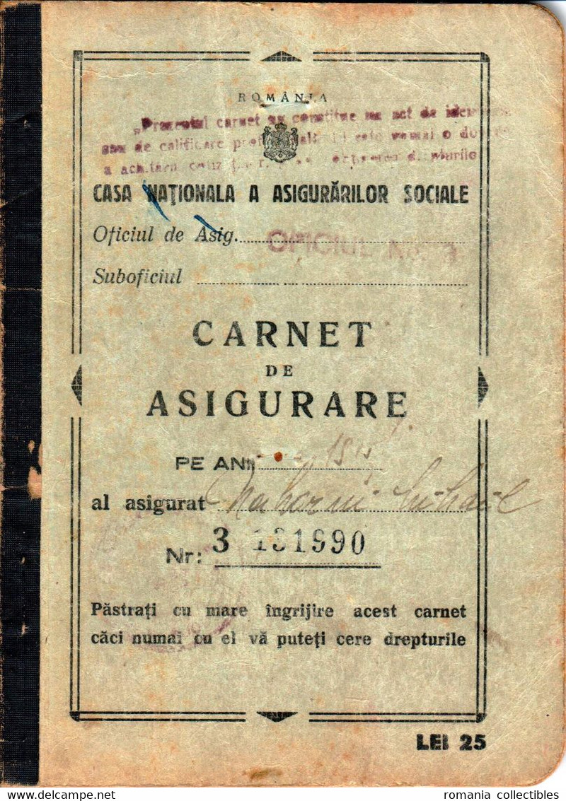 Romania, 1945, Social Insurance Member Card - Fiscale Zegels