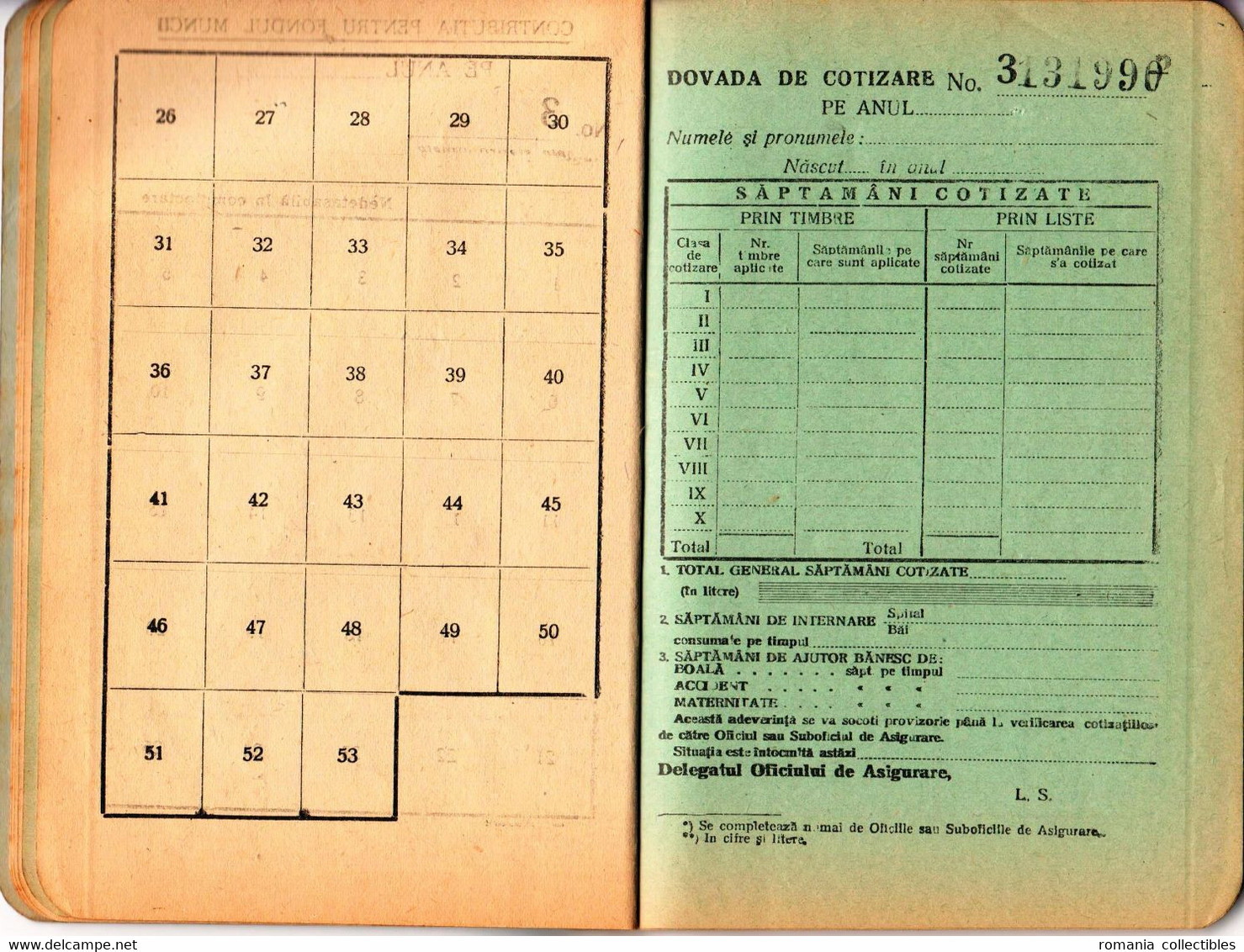 Romania, 1945, Social Insurance Member Card