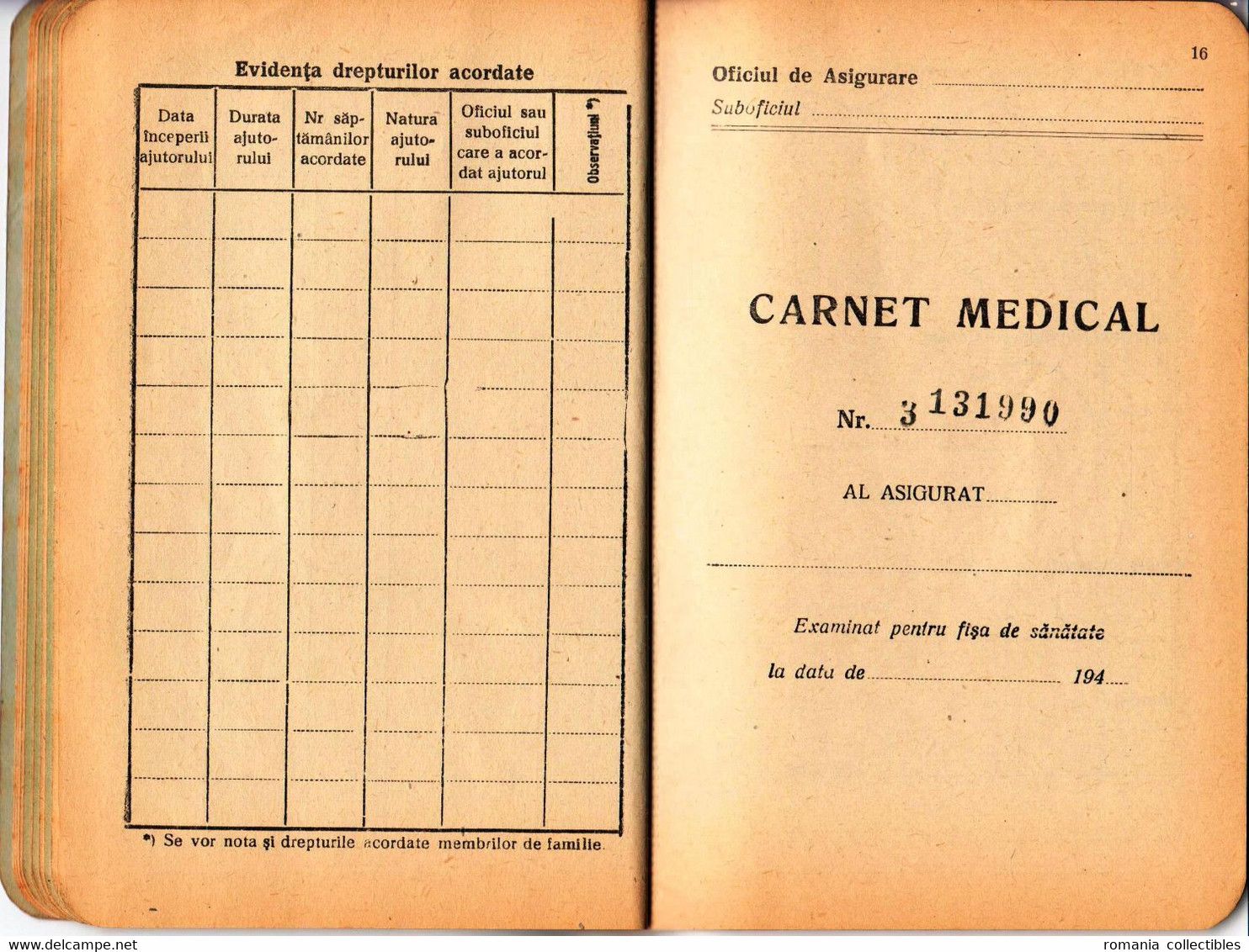 Romania, 1945, Social Insurance Member Card