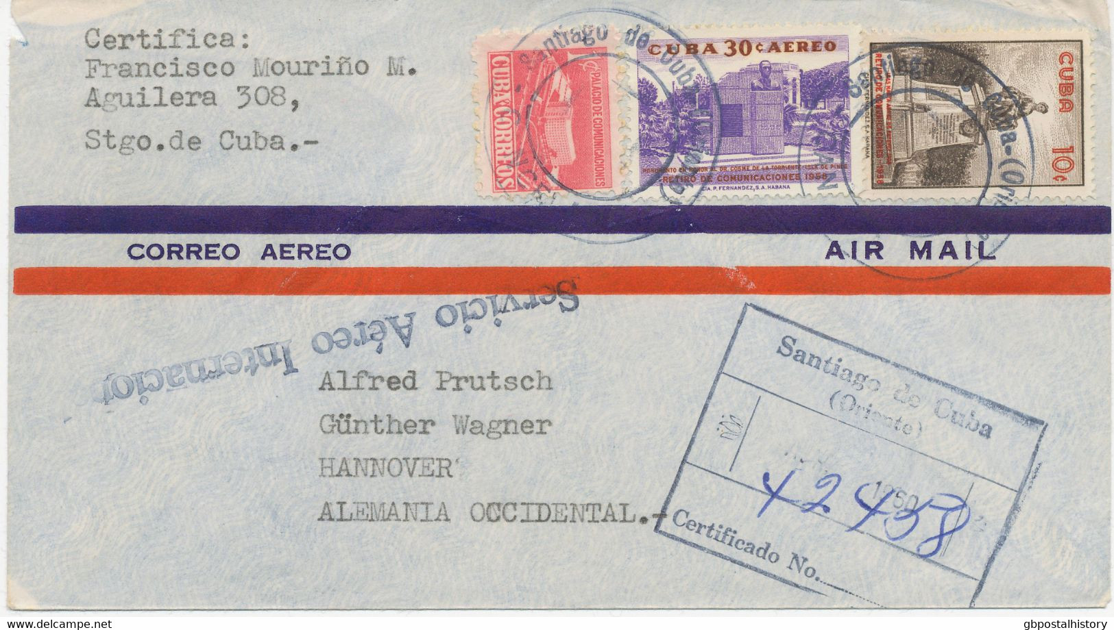 KUBA 1960, Zwei Pra.-R-Lupo-Bf M. Int. MiF Beide M. Prov. R-Stempel U. Selt. L1   "Servicio Aéreo Internacional" (in - Poste Aérienne