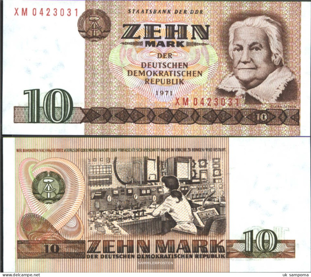 DDR Rosenbg: 359d KN 7stellig Ersatznote Used (III) 1971 10 Mark - Altri & Non Classificati