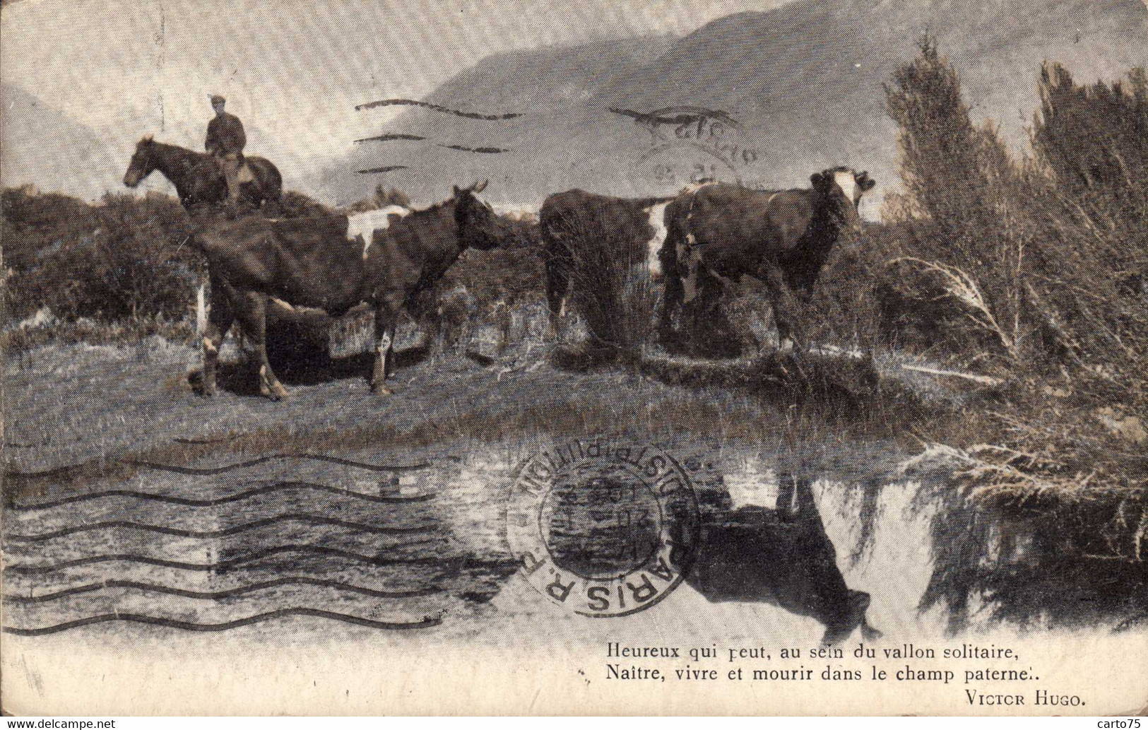 Illustrateurs - Raphael Tuck - Agriculture Vaches Gardien à Cheval - Poésie Victor Hugo - Postmarked Paris 1922 - Tuck, Raphael