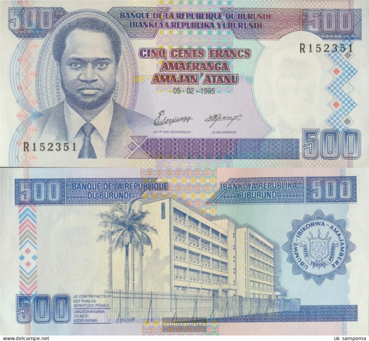 Burundi Pick-number: 37A Uncirculated 1997 500 Francs - Burundi