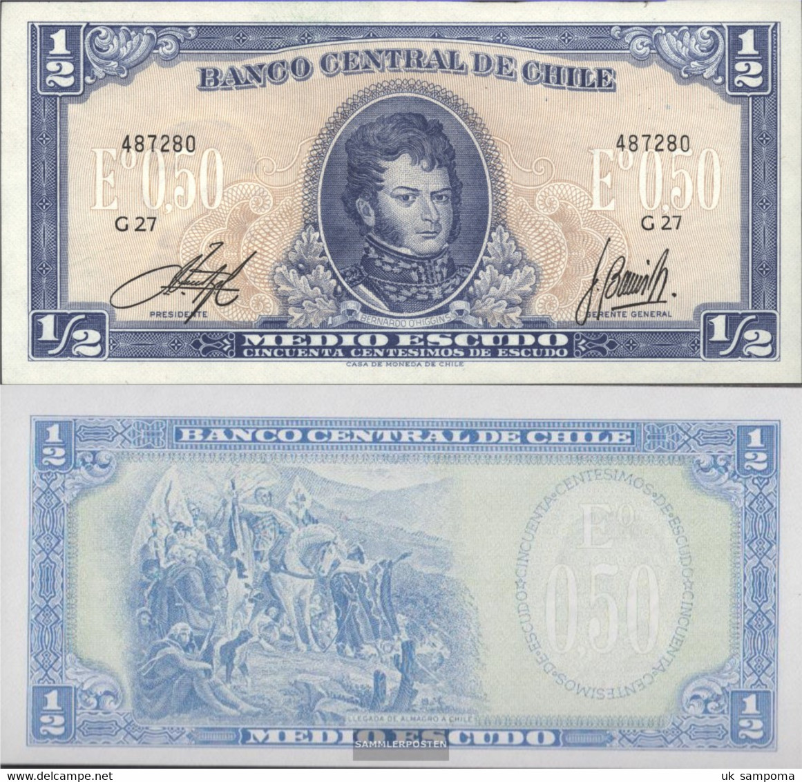 Chile Pick-number: 134Aa Uncirculated 1962 1/2 Escudo - Chile