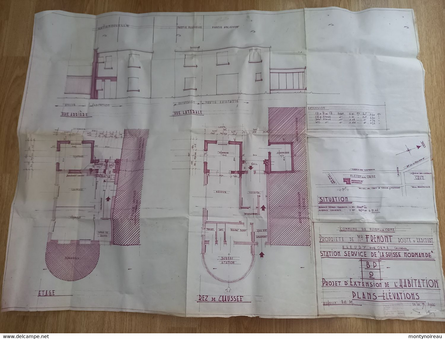 Vieux  Papier : Calvados : FLEURY Sur ORNE Prés  Caen : PLAN Station Service , Route D'  Harcourt - Other Plans