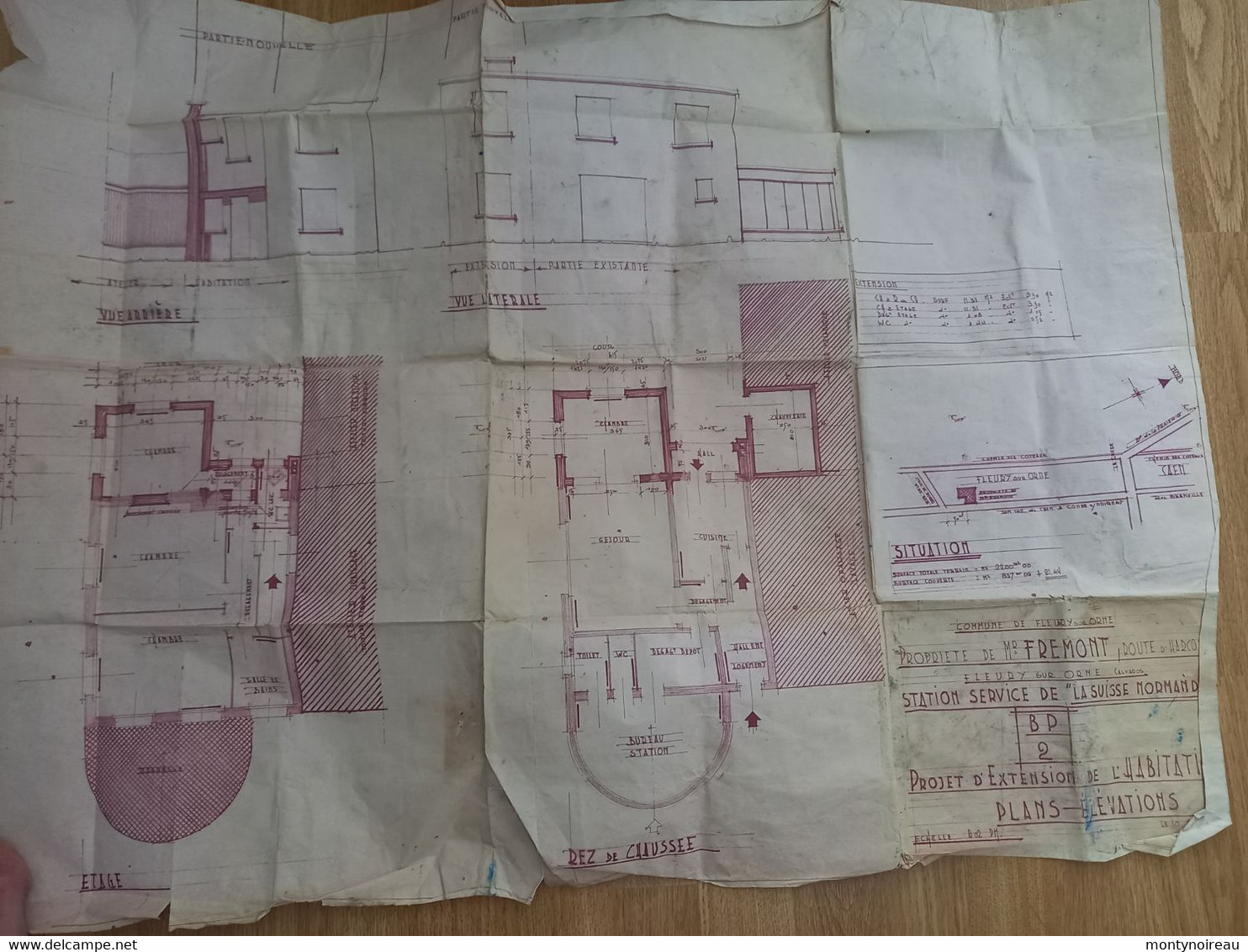 Vieux  Papier : Calvados : FLEURY Sur ORNE Prés  Caen : PLAN Station Service , Route D'  Harcourt - Andere Plannen