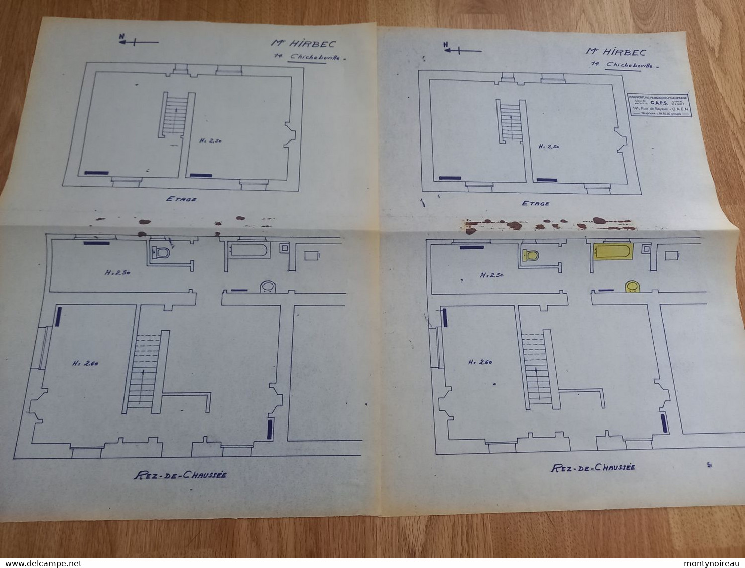 Vieux  Papier : Calvados : CHICHEBOVILLE , Plan   De CAPS  à Caen ,plomberie- Chauffage - Andere Pläne