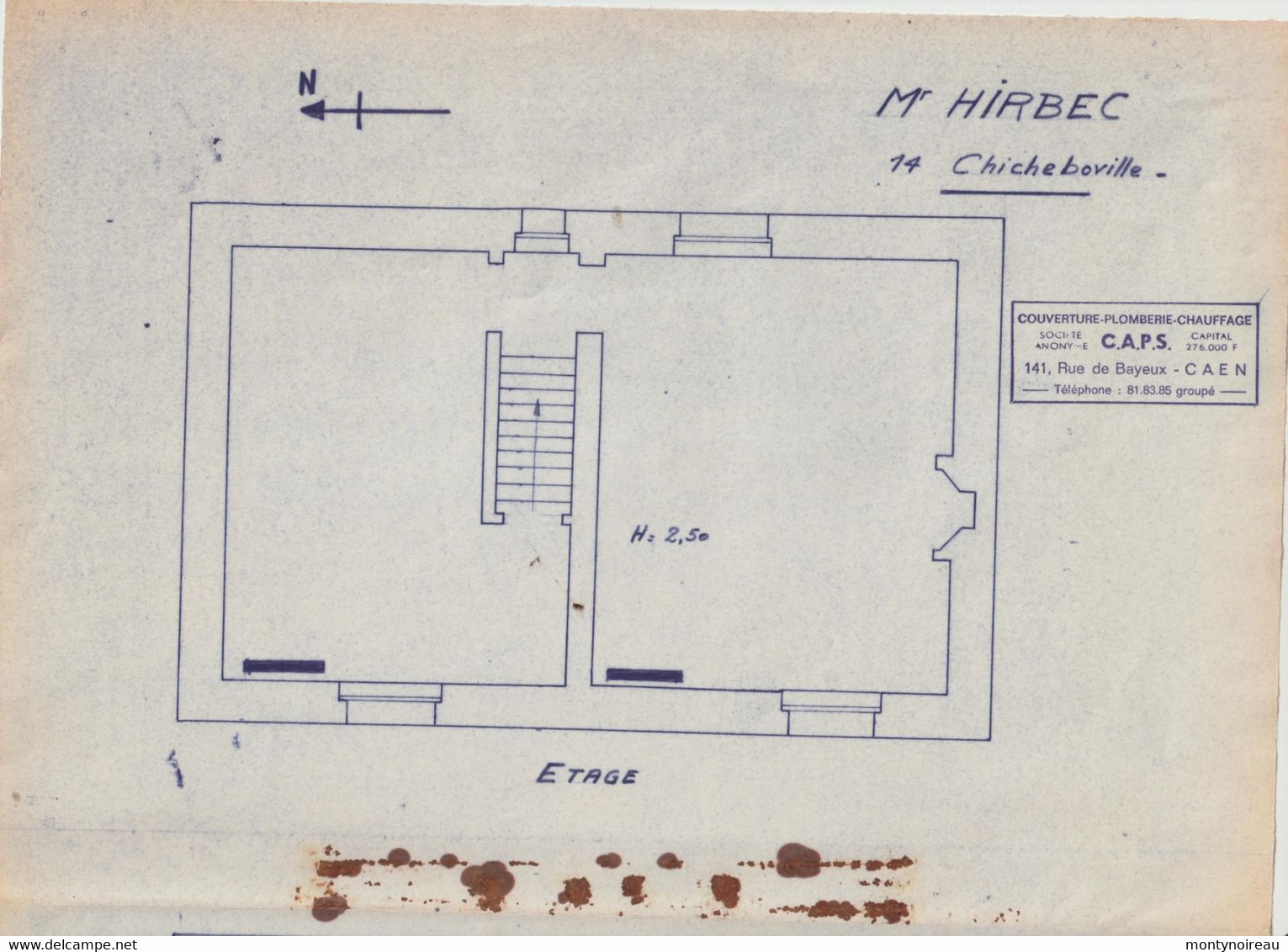 Vieux  Papier : Calvados : CHICHEBOVILLE , Plan   De CAPS  à Caen ,plomberie- Chauffage - Andere Pläne