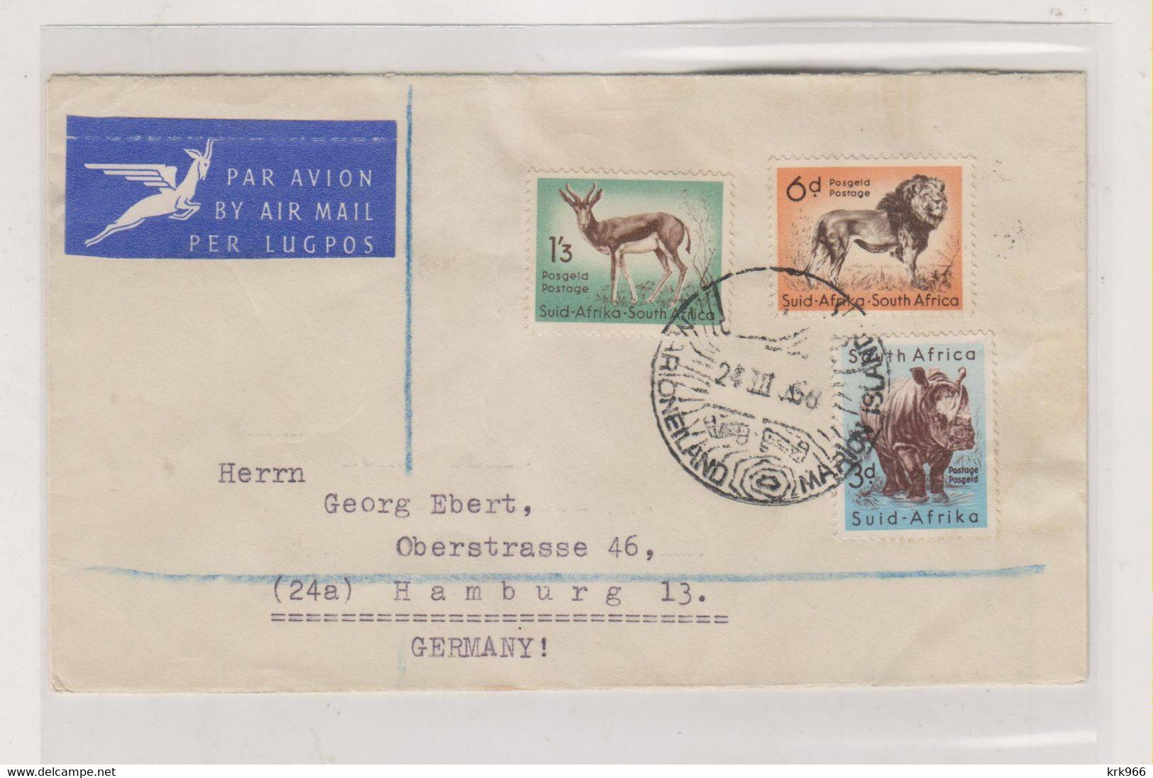 SOUTH AFRICA 1958 MARIONEILAND MARION ISLAND Nice Registered Airmail Cover To Germany - Poste Aérienne