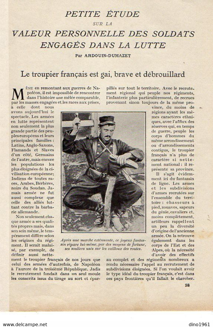 VP20.109 - Guerre 14 / 18 - Extrait De La Revue ¨ La Science Et La Vie ¨ Valeur Personnelle Des Soldats Engagés .... - Dokumente