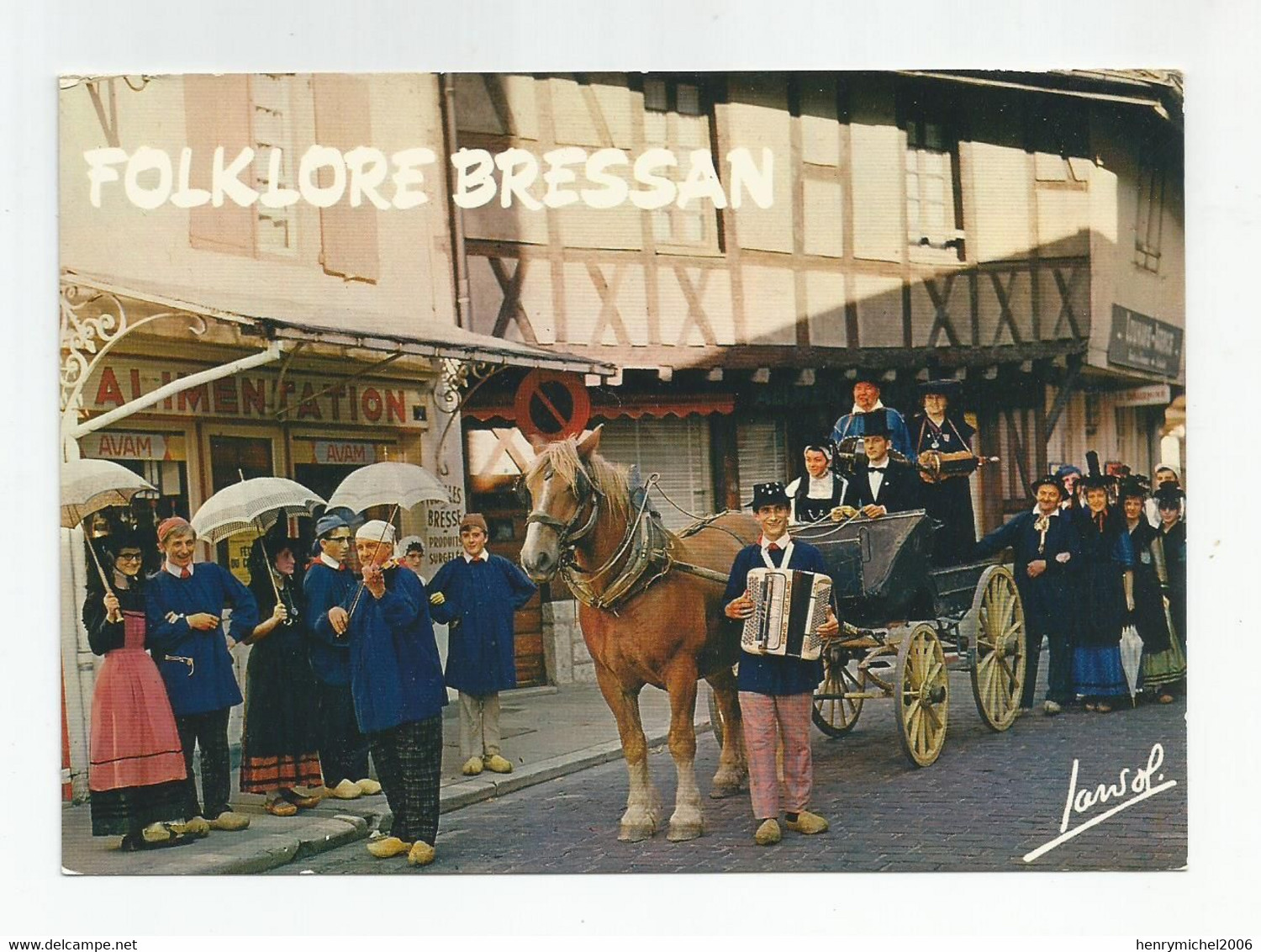 01 Ain Folklore Bressan Accordéon Attelage Devant épicerie Alimentation A Bourg En Bresse - Autres & Non Classés