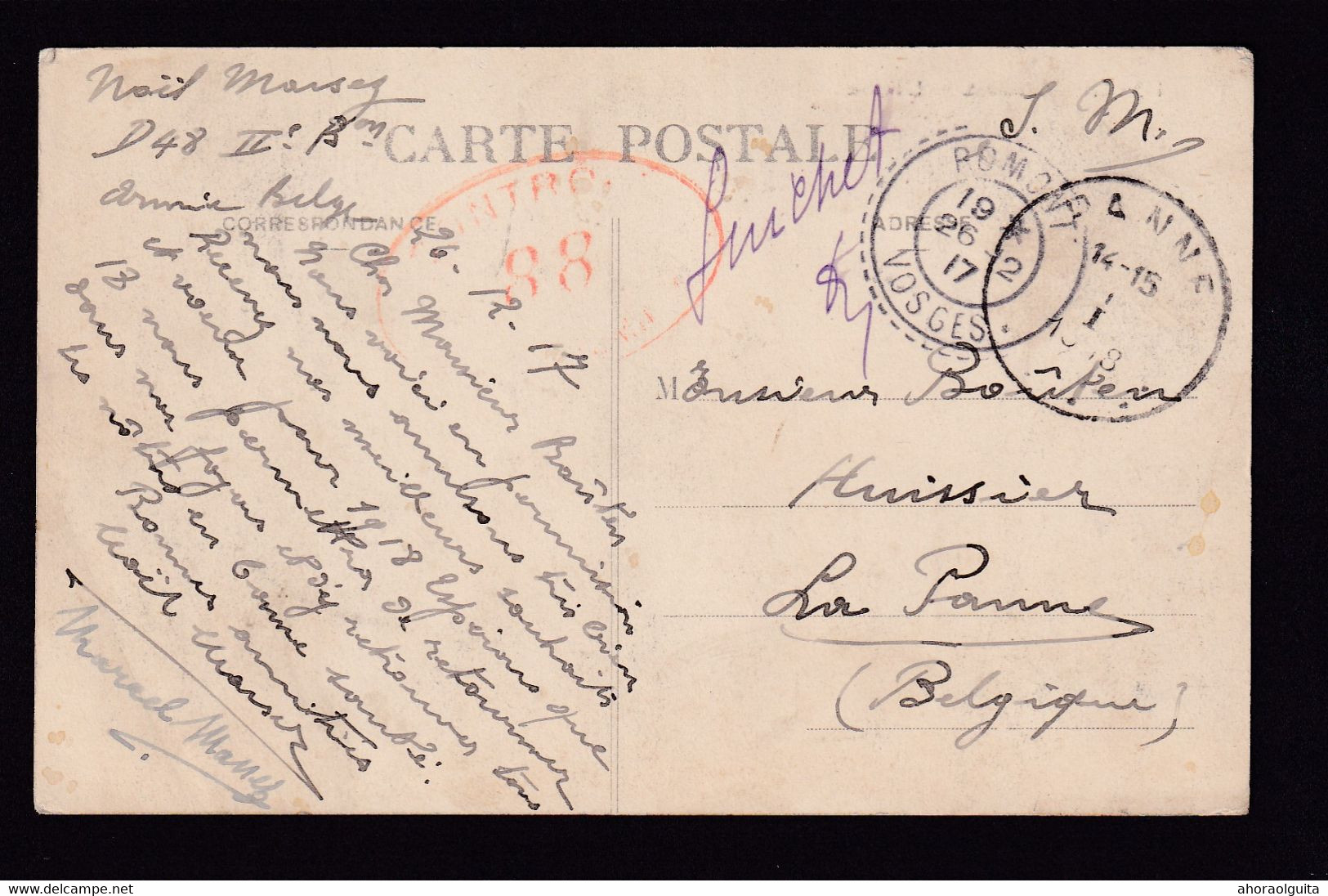 37/169 --  Carte-Vue ROMONT 1917 Vers PANNE - Franchise Acceptée , Mention SM + D48 + Guichet - CENSUREE - Zona No Ocupada