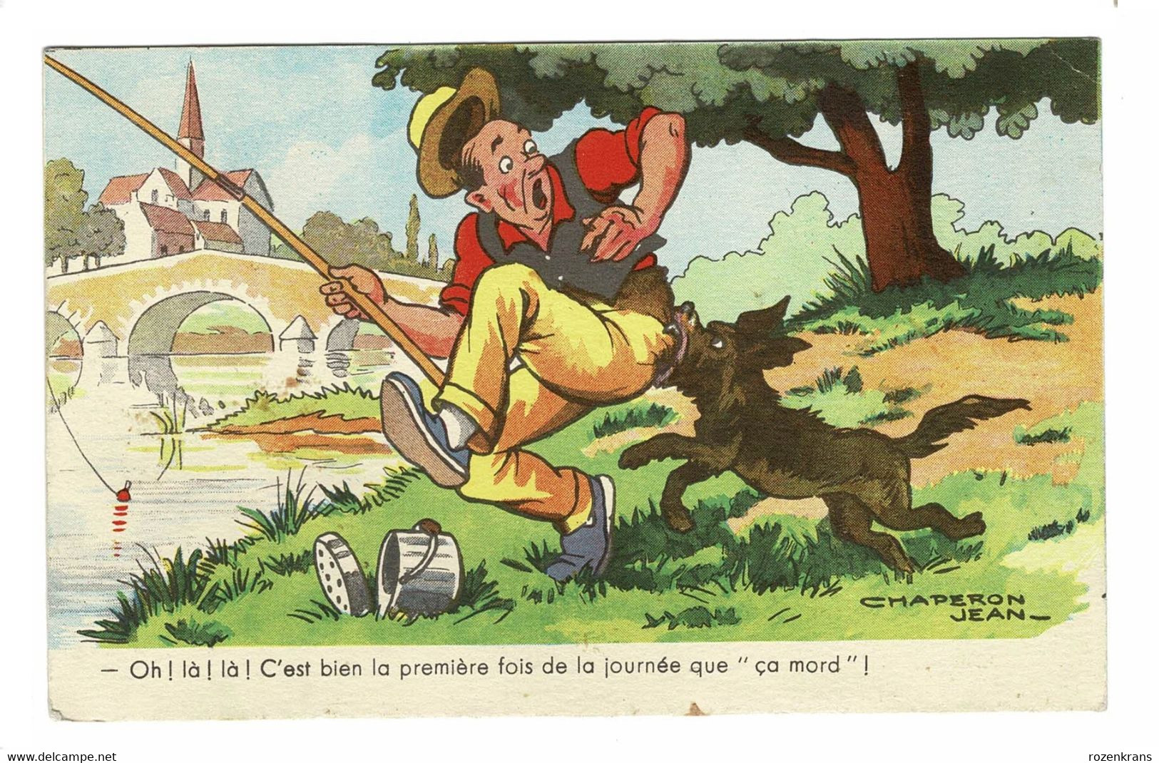 CPA Illustrator Illustrateur Humour Jean Chaperon Peche Pecheur Visvangst Visser Fishing Chien Dog Hond Hund - Chaperon, Jean