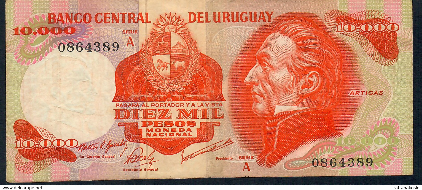 URUGUAY P53a 10000 Or 10.000 PESOS  1973 Serie A     VF NO P.h. - Uruguay