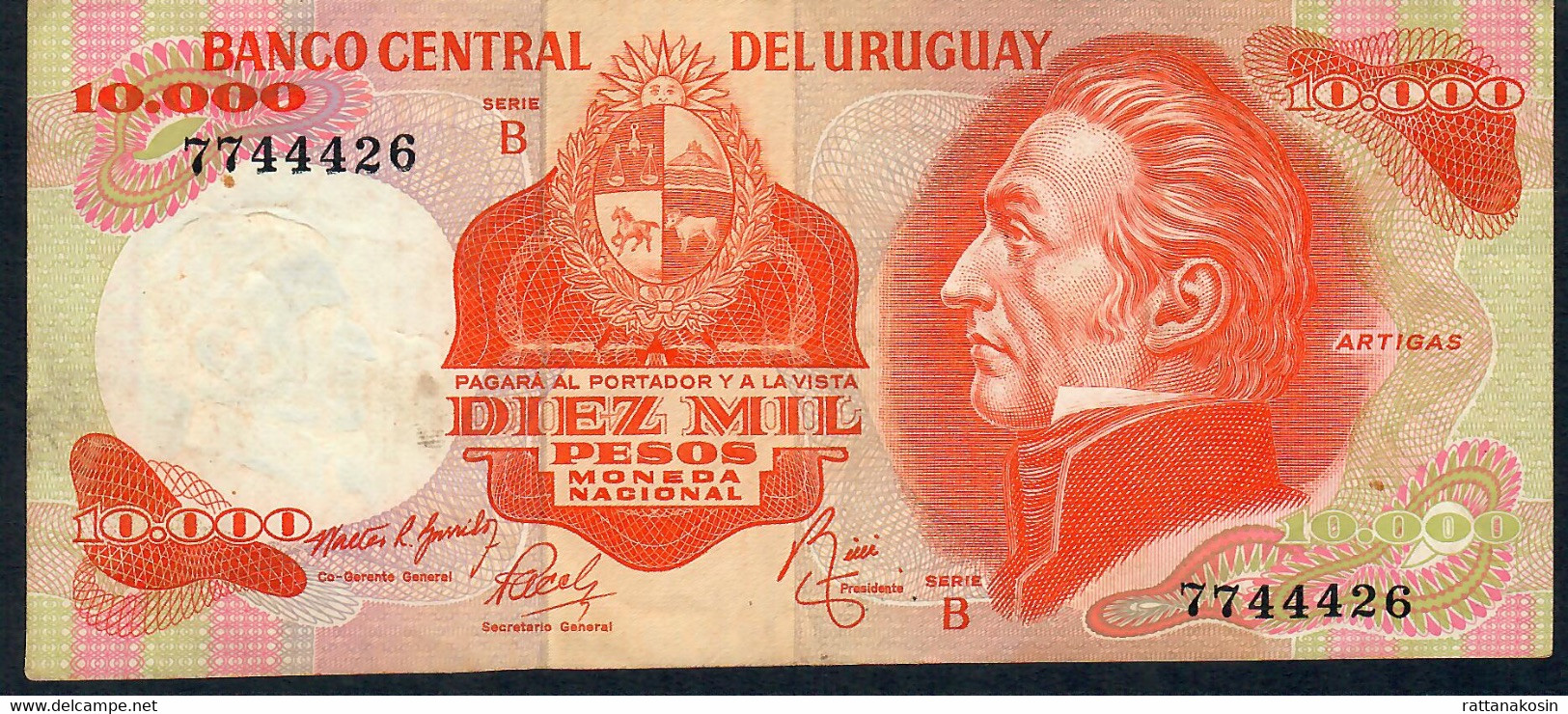 URUGUAY P53b 10000 Or 10.000 PESOS  1979 Serie B  7 Digits    VF NO P.h. - Uruguay