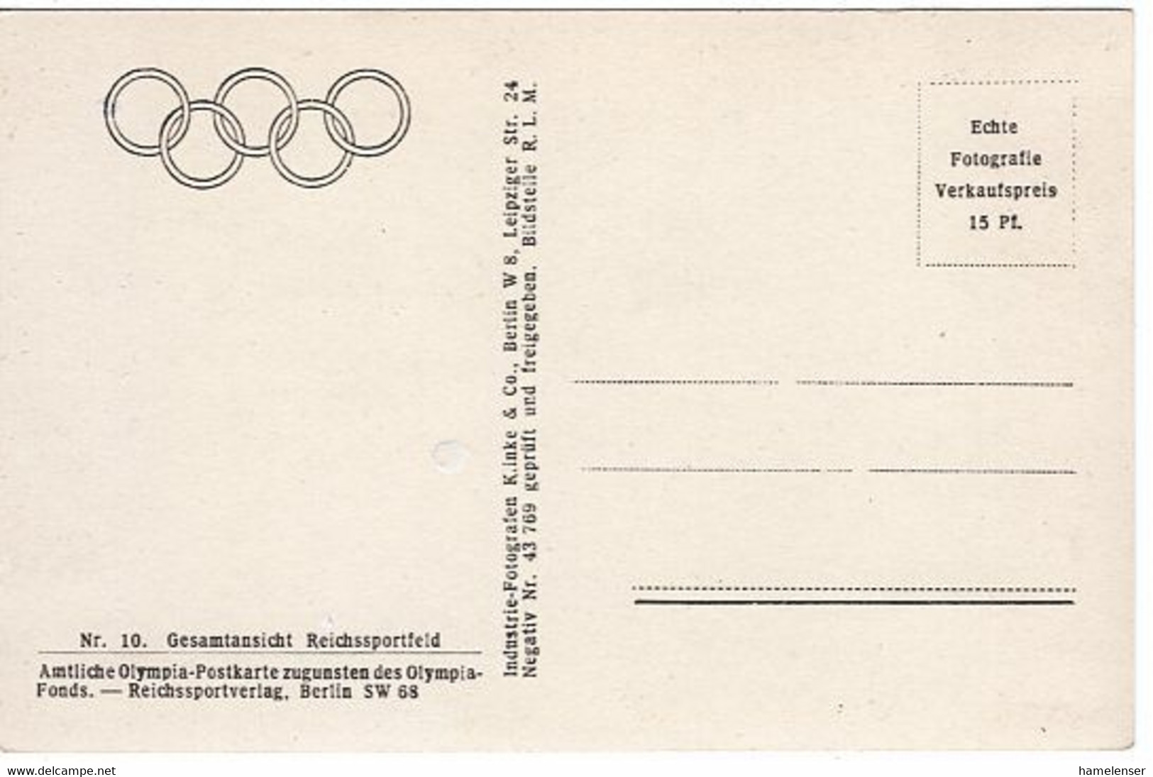 53061 - Deutsches Reich - 1936 - AnsKte "Gesamtansicht Reichssportfeld", Ungebraucht - Olympische Spiele