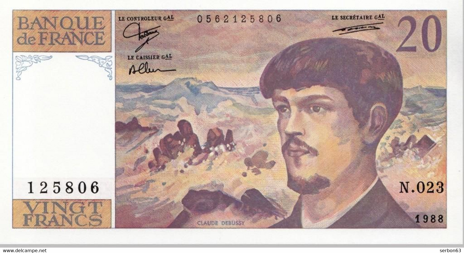 20 FRANCS DEBUSSY - TYPE 1980 - N.023 N° 125806 ANNÉE 1988 NEUF - VOIR SCAN - 20 F 1980-1997 ''Debussy''