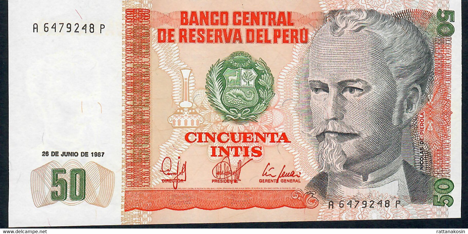 PERU P131b 50 INTIS 26.6.1987 #A/P    UNC. - Peru