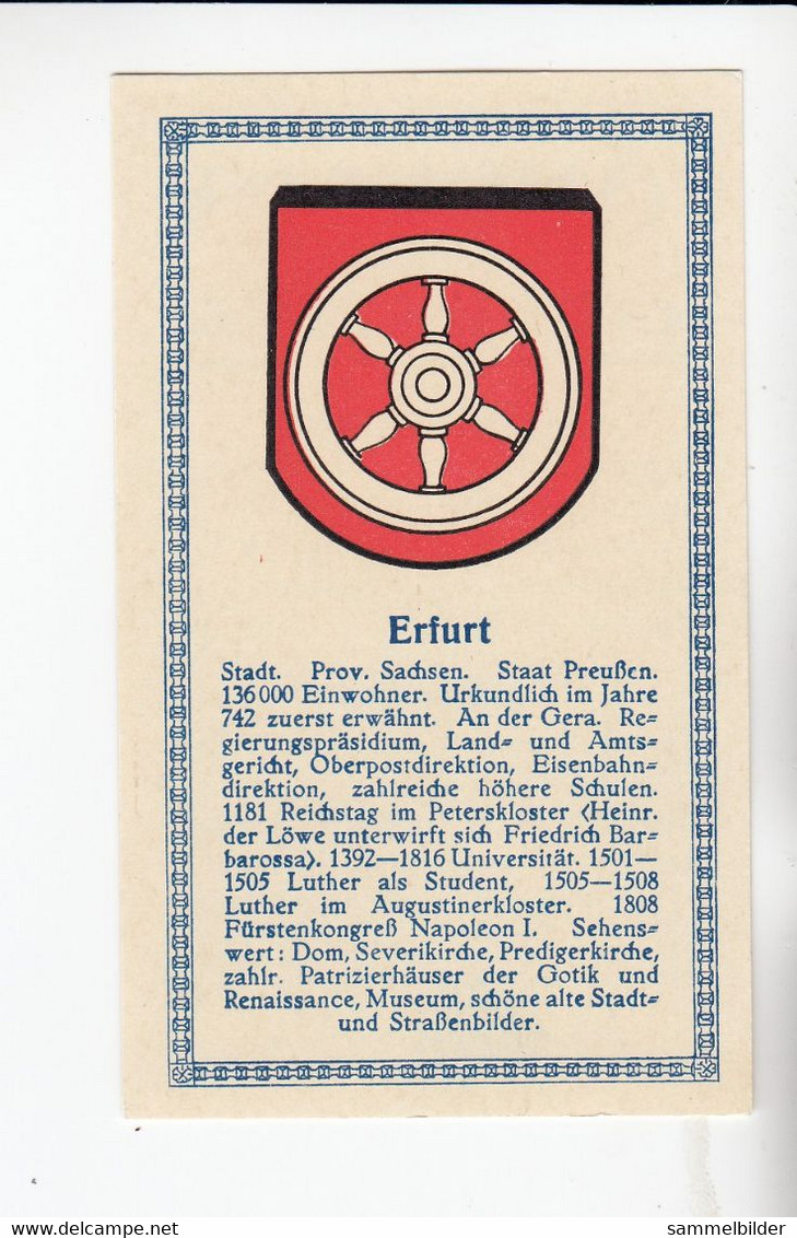 Abdulla Deutsche Städtewappen Erfurt  Von 1928 - Colecciones Y Lotes