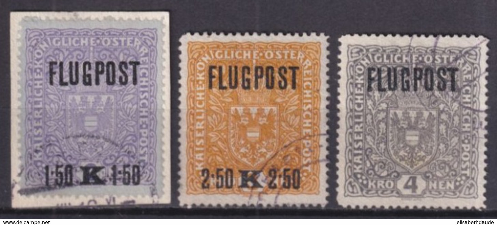 AUTRICHE - 1918 - POSTE AERIENNE YVERT N°1/3 OBLITERES - COTE = 65 EUR. - Gebraucht