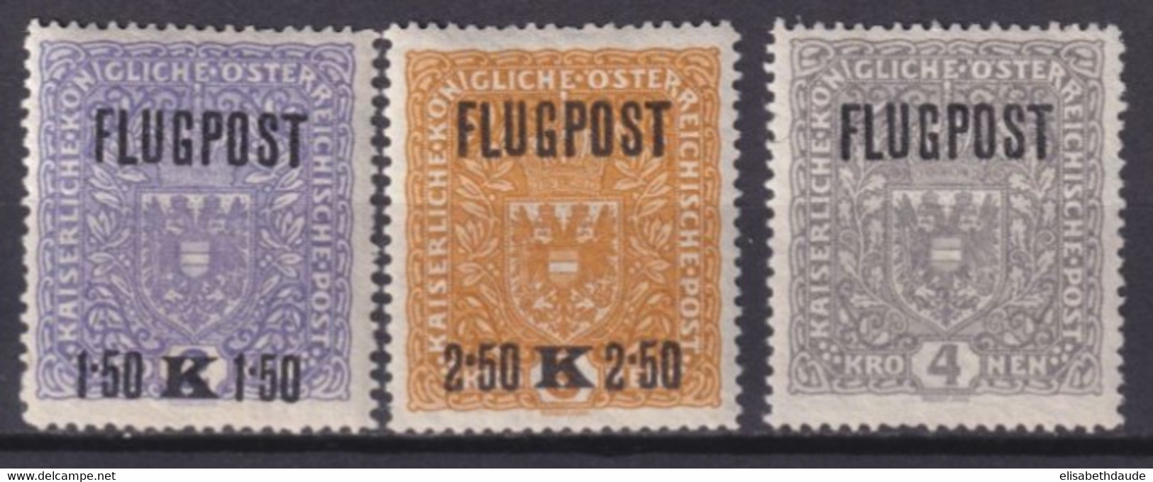 AUTRICHE - 1918 - POSTE AERIENNE YVERT N°1/3 * MLH PAPIER BLANC ! - COTE = 30 EUR. - Neufs