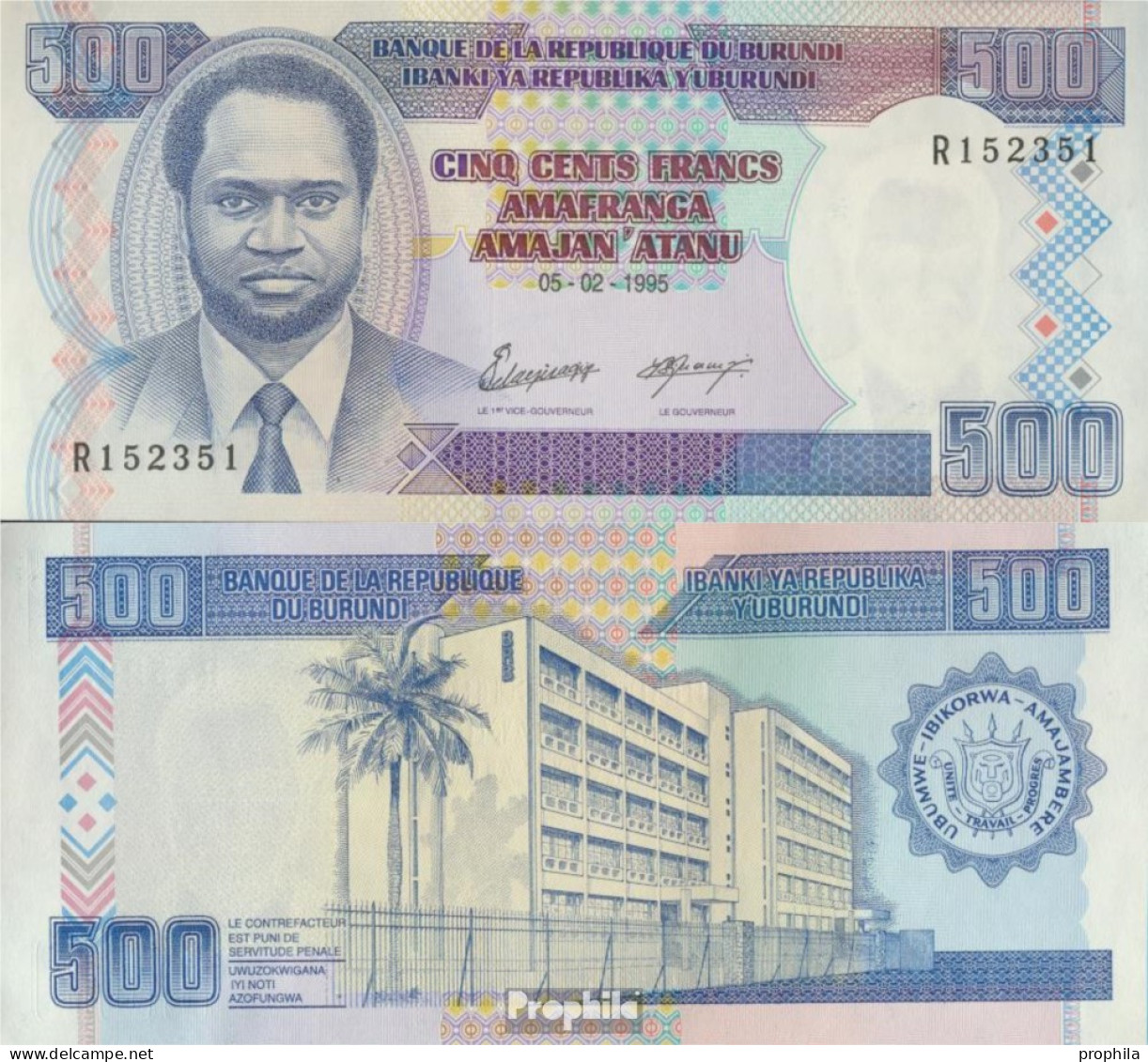 Burundi Pick-Nr: 37A Bankfrisch 1997 500 Francs - Burundi